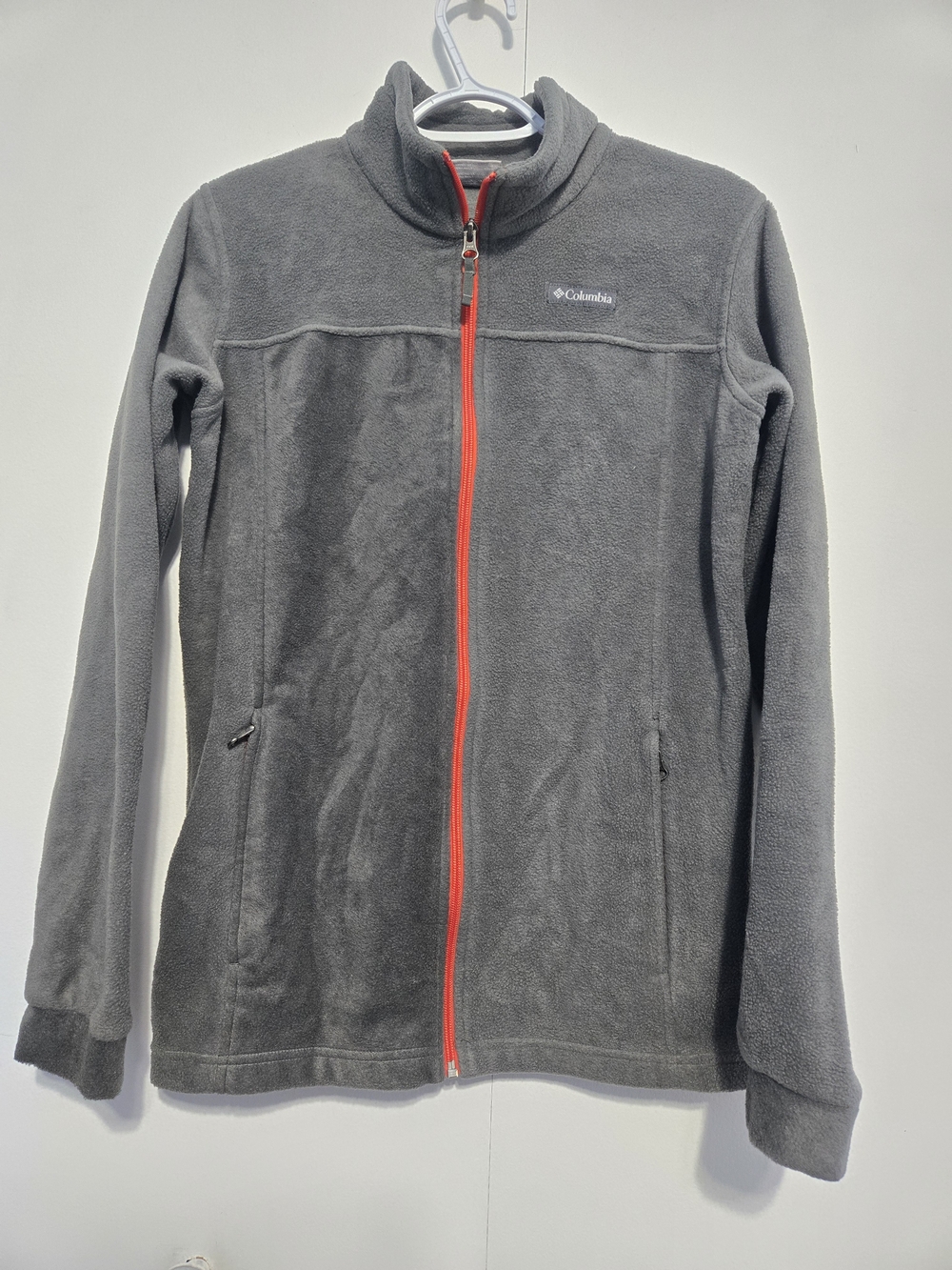 Columbia Gray Fleece Jacket Women's XL Full Zip Red Zip Outdoor Coat